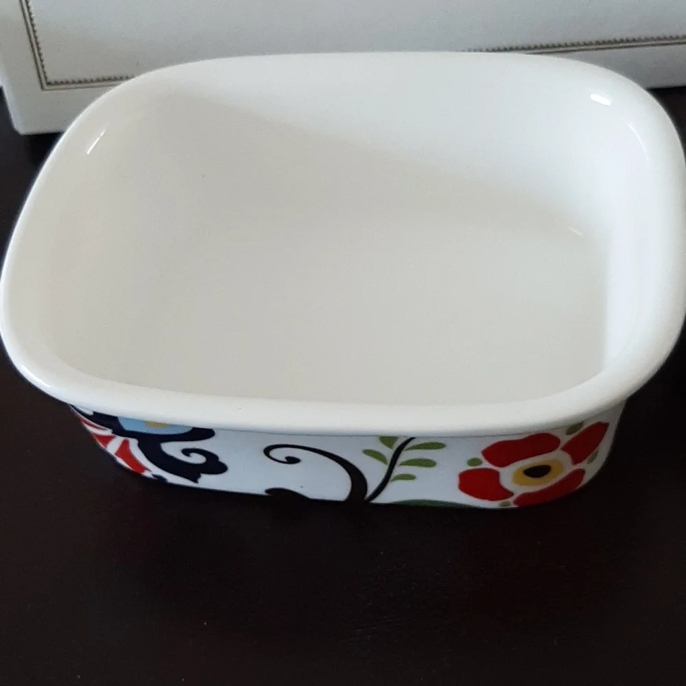 VIDA Eva Mendes Porcelain Container with Red and Black Floral Design